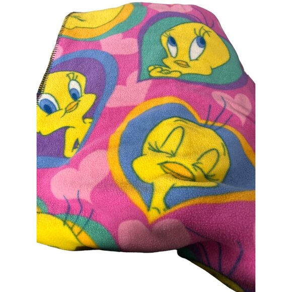 Vtg Baby Looney Tunes Fleece Throw 46"x63" Tweety Bird Hearts Warner Brothers - Picture 3 of 8